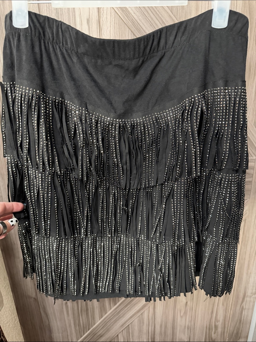 Vocal Black Studded Fringe Mini Skirt Western 2XL